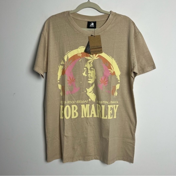NEW Zion Rootwear Bob Marley Taupe Short Sleeve Oversized Graphic T-Shirt Sz S - Picture 2 of 9
